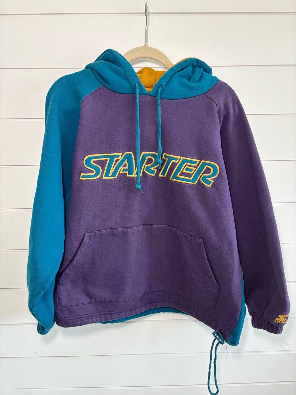 STARTER Vintage Color block Rare Purple & Teal Retro Logo Hoodie Size L